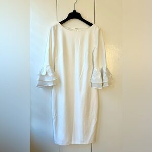 NWOT: Calvin Klein White Lace Sleeve Cocktail Dress